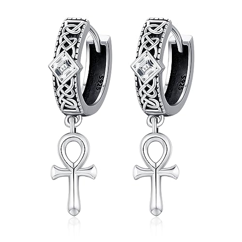 HXWZB Ankh-Symbol-Creolen, Sterlingsilber, Ankh-Kreuz-Ohrringe, ägyptische Ankh-Huggie-Ohrringe, Ankh-Schmuck, Geschenke für Männer und Frauen von HXWZB