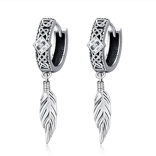 Federring Ohrringe Sterling Silber Hoop Earrings Feder Huggie Ohrringe Feder Schmuck Geschenke für Männer Frauen von HXWZB