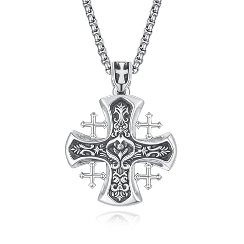 HXWZB Kreuzritter Jerusalem Kreuz Halskette Sterling Silber Jerusalem Kreuz Anhänger Amulett Schutz Halskette für Männer Frauen von HXWZB