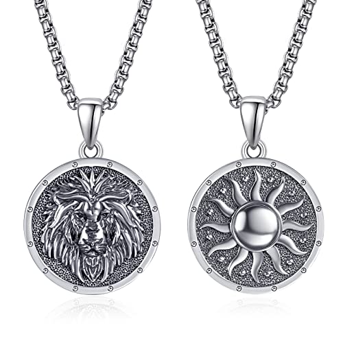 HXWZB Löwe Anhänger Kette Sterling Silber Löwen Anhänger Sonne Löwe Kette Schmuck Geschenke für Herren Männer von HXWZB