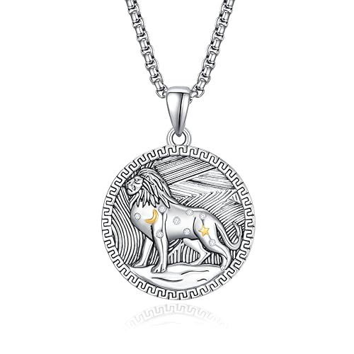 HXWZB Löwenhalskette Männer 925 Sterling Silber Stern und Bergamulett Löwen-Schmuck für Frauen Junge von HXWZB