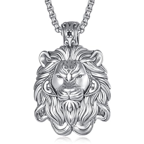 HXWZB Löwenhalskette für Männer, Löwenkopfhalskette, 925 Sterlingsilber, Löwenkönig-Tieranhängerhalskette, Retro Hip Hop Anhänger-Schmuckgeschenk für Männer und Jungen HXWZB Löwenhalskette für Männer, Löwenkopfhalskette, 925 Sterlingsilber, Löwenkönig-Tieranhängerhalskette, Retro Hip Hop Anhänger-Schmuckgeschenk für Männer und Jungen von HXWZB