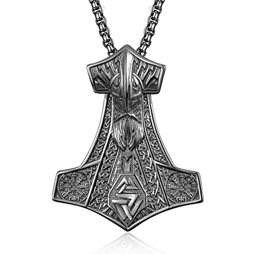 HXWZB Wikinger Halskette für Männer Wikinger Anhänger Halskette Wikinger Schmuck für Männer Vater Wikinger Liebhaber (Thors Hammer-C01-Black) von HXWZB