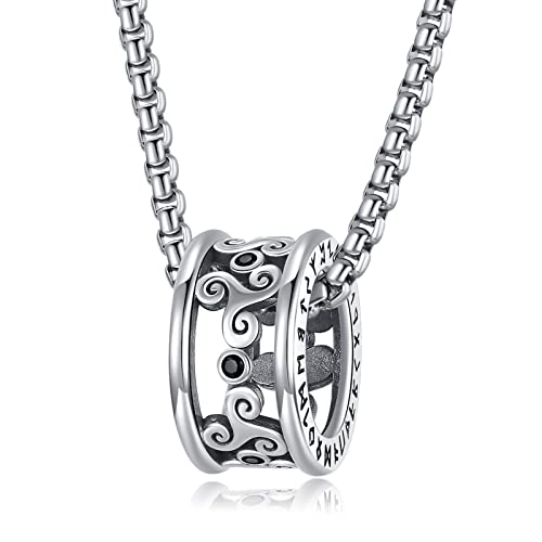 HXWZB Wikinger Halskette für Männer Wikinger Anhänger Halskette Wikinger Schmuck für Männer Vater Wikinger Liebhaber (Wikinger-A02-Rune-Silver) von HXWZB