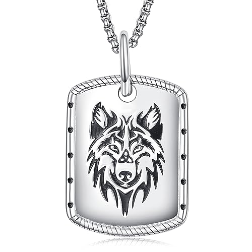HXWZB Wolf-Halskette für Männer Sterling Silber Wikinger-Halskette Hundemarke-Anhänger-Halskette Wikinger Wolf-Schmuckgeschenke für Männer von HXWZB