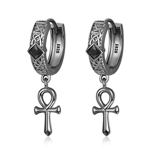 Schwarz Ankh Hoop Ohrringe Sterling Silber Ankh Kreuz Ohrringe Schwarz Ägyptisch Ankh Huggie Ohrringe Ankh Schmuck Geschenke für Männer Frauen von HXWZB