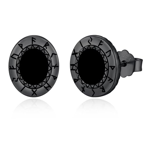 Viking-Studohrring für Männer, schwarzer Onyx, norischer Runenohrring, 925 Sterlingsilber, norischer Wikingerschmuck für Männer und Jungen von HXWZB