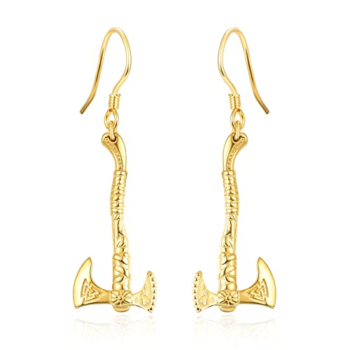 Wikinger Gold Axt Ohrringe für Männer 925 Sterling Silber Gold Axt Ohrringe Wikinger Axt Ohrringe Axt Tropfen Ohrringe Wikinger Ohrringe für Männer Frauen von HXWZB