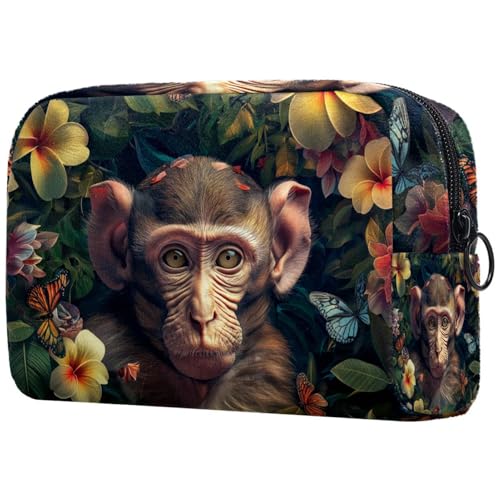 Kosmetiktasche AFFE Blumen Schmetterling Reisekosmetiktasche Makeup Organizer Case Für Frauen Kosmetiktasche AFFE Blumen Schmetterling Reisekosmetiktasche Makeup Organizer Case Für Frauen von HXYWQA