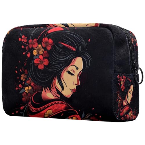 Kosmetiktasche Anime-Geisha Mit Kirschblüten Reisekosmetiktasche Makeup Organizer Case Für Frauen Kosmetiktasche Anime-Geisha Mit Kirschblüten Reisekosmetiktasche Makeup Organizer Case Für Frauen von HXYWQA