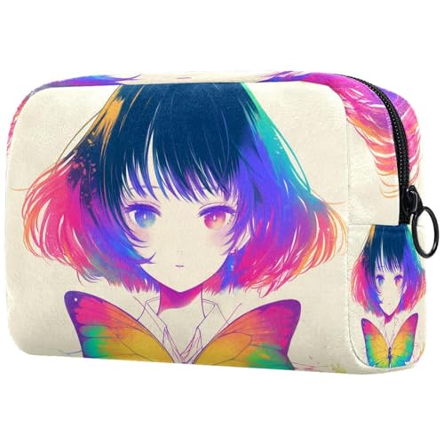 Kosmetiktasche Anime-Mädchen Und Schmetterling Reisekosmetiktasche Makeup Organizer Case Für Frauen von HXYWQA