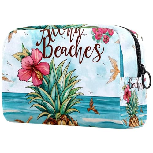 Kosmetiktasche Aquarell-Ananas Blumen Reisekosmetiktasche Makeup Organizer Case Für Frauen von HXYWQA