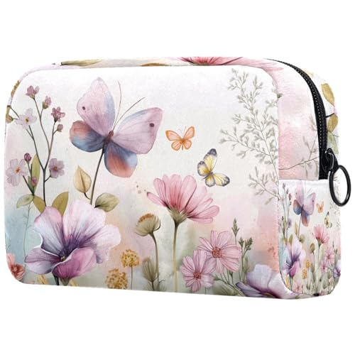 Kosmetiktasche Aquarell Blumen Blumen Schmetterling Reisekosmetiktasche Makeup Organizer Case Für Frauen Kosmetiktasche Aquarell Blumen Blumen Schmetterling Reisekosmetiktasche Makeup Organizer Case Für Frauen von HXYWQA