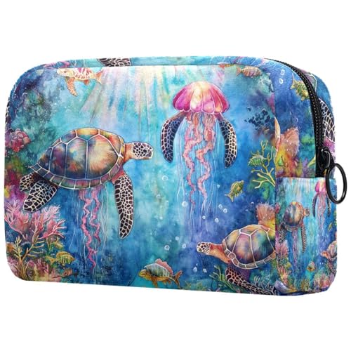 Kosmetiktasche Aquarell Schildkröte Qualle Unterwasser Reisekosmetiktasche Makeup Organizer Case Für Frauen Kosmetiktasche Aquarell Schildkröte Qualle Unterwasser Reisekosmetiktasche Makeup Organizer Case Für Frauen von HXYWQA