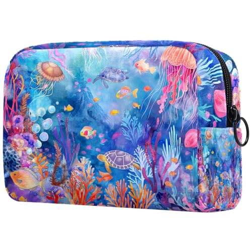 Kosmetiktasche Aquarell Schildkröte Qualle Unterwasser Reisekosmetiktasche Makeup Organizer Case Für Frauen Kosmetiktasche Aquarell Schildkröte Qualle Unterwasser Reisekosmetiktasche Makeup Organizer Case Für Frauen von HXYWQA