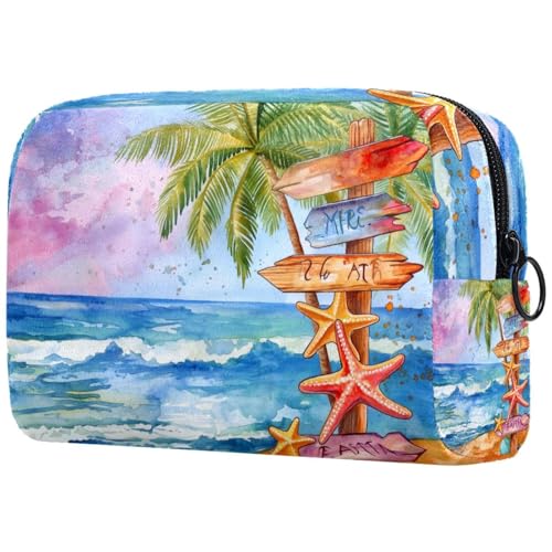Kosmetiktasche Aquarell-Strandszene Mit Palmen Und Seesternen Reisekosmetiktasche Makeup Organizer Case Für Frauen Kosmetiktasche Aquarell-Strandszene Mit Palmen Und Seesternen Reisekosmetiktasche Makeup Organizer Case Für Frauen von HXYWQA