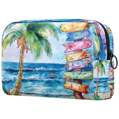 Kosmetiktasche Aquarell Strandszene Mit Palmen Und Seesternen Reisekosmetiktasche Makeup Organizer Case Für Frauen Kosmetiktasche Aquarell Strandszene Mit Palmen Und Seesternen Reisekosmetiktasche Makeup Organizer Case Für Frauen von HXYWQA
