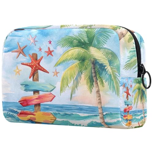 Kosmetiktasche Aquarell-Strandszene Mit Palmen Und Seesternen Reisekosmetiktasche Makeup Organizer Case Für Frauen Kosmetiktasche Aquarell-Strandszene Mit Palmen Und Seesternen Reisekosmetiktasche Makeup Organizer Case Für Frauen von HXYWQA