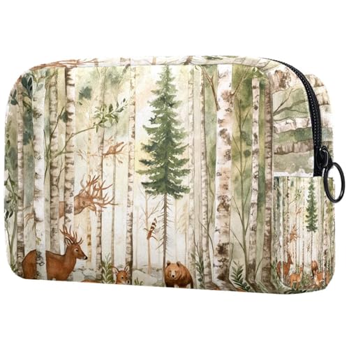 Kosmetiktasche Birkenbäume Hirsche Reisekosmetiktasche Makeup Organizer Case Für Frauen von HXYWQA