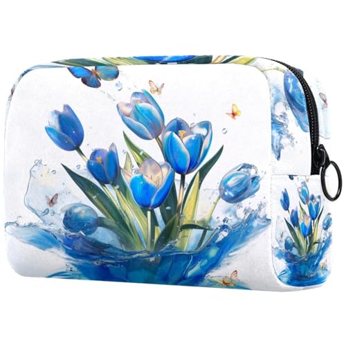 Kosmetiktasche Blaue Tulpen Blumen Und Schmetterlinge Reisekosmetiktasche Makeup Organizer Case Für Frauen Kosmetiktasche Blaue Tulpen Blumen Und Schmetterlinge Reisekosmetiktasche Makeup Organizer Case Für Frauen von HXYWQA