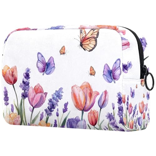 Kosmetiktasche Bunte Tulpen Und Lavendelblumen Schmetterlinge Reisekosmetiktasche Makeup Organizer Case Für Frauen Kosmetiktasche Bunte Tulpen Und Lavendelblumen Schmetterlinge Reisekosmetiktasche Makeup Organizer Case Für Frauen von HXYWQA