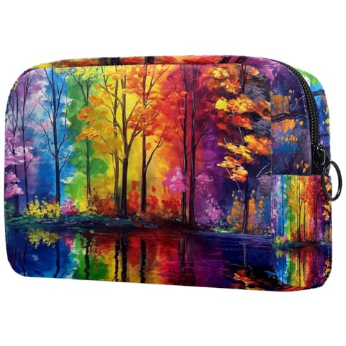 Kosmetiktasche Bunter Wald Mit Spiegelnden Bäumen Reisekosmetiktasche Makeup Organizer Case Für Frauen Kosmetiktasche Bunter Wald Mit Spiegelnden Bäumen Reisekosmetiktasche Makeup Organizer Case Für Frauen von HXYWQA