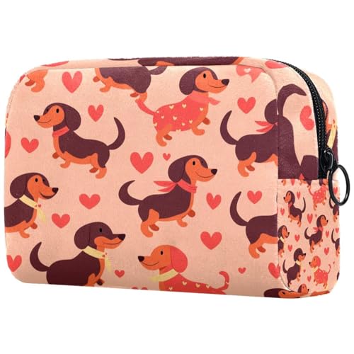 Kosmetiktasche Dachshund Dog Patterns Color Hearts Reisekosmetiktasche Makeup Organizer Case Für Frauen von HXYWQA