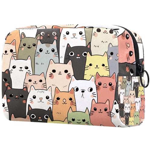 Kosmetiktasche Doodle Tier Katzen Muster Reisekosmetiktasche Makeup Organizer Case Für Frauen von HXYWQA