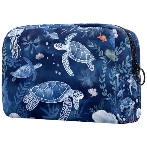 Kosmetiktasche Dunkelblaue Schildkröten-Qualle Reisekosmetiktasche Makeup Organizer Case Für Frauen von HXYWQA