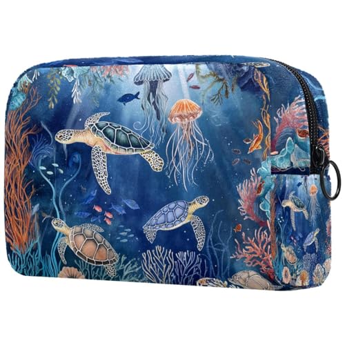 Kosmetiktasche Dunkelblaue Schildkröten Quallen Reisekosmetiktasche Makeup Organizer Case Für Frauen Kosmetiktasche Dunkelblaue Schildkröten Quallen Reisekosmetiktasche Makeup Organizer Case Für Frauen von HXYWQA