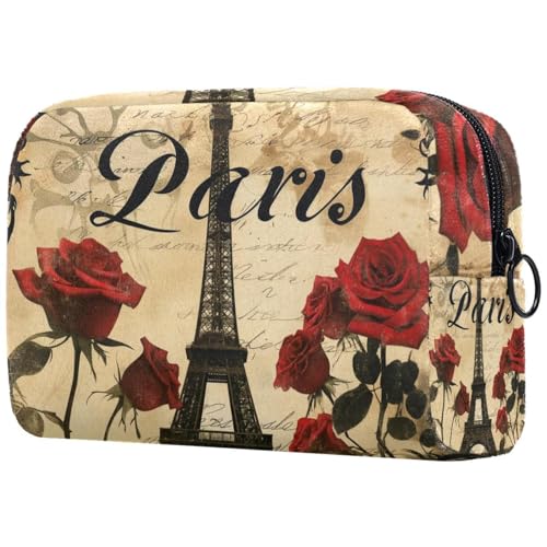 Kosmetiktasche Eiffelturm Und Rote Rose Vintage Reisekosmetiktasche Makeup Organizer Case Für Frauen Kosmetiktasche Eiffelturm Und Rote Rose Vintage Reisekosmetiktasche Makeup Organizer Case Für Frauen von HXYWQA
