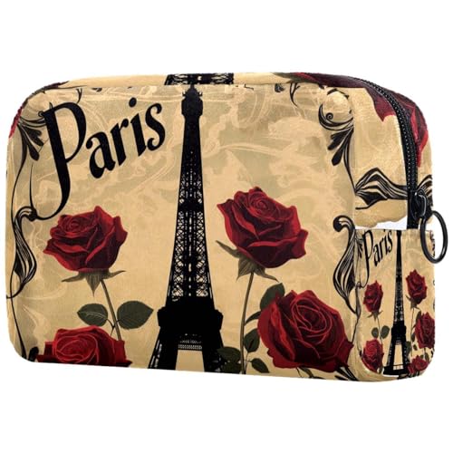 Kosmetiktasche Eiffelturm Und Rote Rose Vintage Reisekosmetiktasche Makeup Organizer Case Für Frauen Kosmetiktasche Eiffelturm Und Rote Rose Vintage Reisekosmetiktasche Makeup Organizer Case Für Frauen von HXYWQA