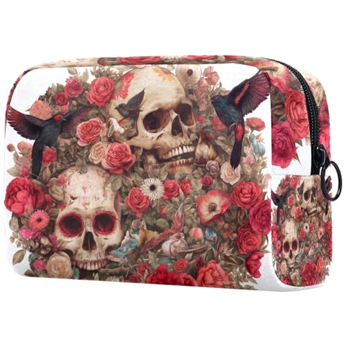 Kosmetiktasche Flowers Blossom Skulls Reisekosmetiktasche Makeup Organizer Case Für Frauen Kosmetiktasche Flowers Blossom Skulls Reisekosmetiktasche Makeup Organizer Case Für Frauen von HXYWQA