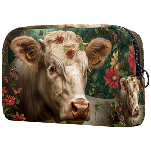 Kosmetiktasche Kuh Blumen Und Schmetterlinge Wald Reisekosmetiktasche Makeup Organizer Case Für Frauen Kosmetiktasche Kuh Blumen Und Schmetterlinge Wald Reisekosmetiktasche Makeup Organizer Case Für Frauen von HXYWQA