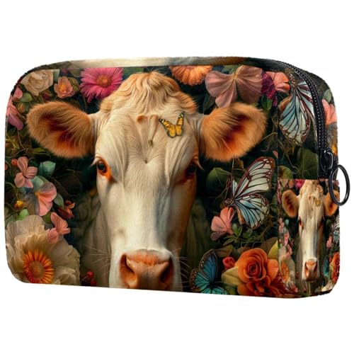 Kosmetiktasche Kuh Blumen Und Schmetterlinge Wald Reisekosmetiktasche Makeup Organizer Case Für Frauen von HXYWQA