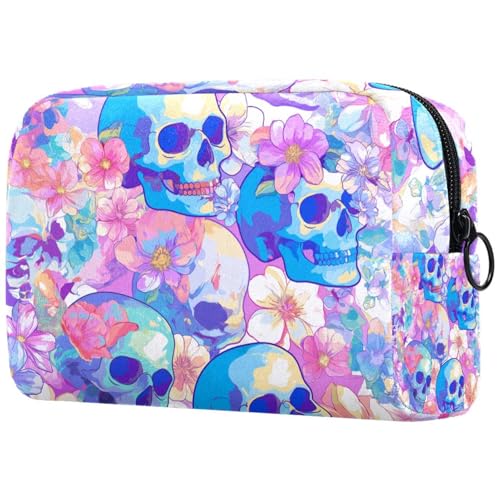 Kosmetiktasche Lila Blumen Und Totenköpfe Muster Reisekosmetiktasche Makeup Organizer Case Für Frauen Kosmetiktasche Lila Blumen Und Totenköpfe Muster Reisekosmetiktasche Makeup Organizer Case Für Frauen von HXYWQA
