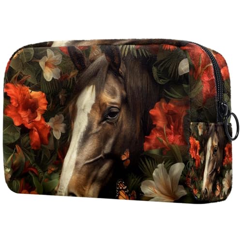Kosmetiktasche Pferde Blumen Und Schmetterlinge Reisekosmetiktasche Makeup Organizer Case Für Frauen Kosmetiktasche Pferde Blumen Und Schmetterlinge Reisekosmetiktasche Makeup Organizer Case Für Frauen von HXYWQA