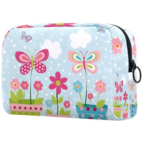 Kosmetiktasche Rosa-Grüne Schmetterlinge Blumenmuster Reisekosmetiktasche Makeup Organizer Case Für Frauen Kosmetiktasche Rosa-Grüne Schmetterlinge Blumenmuster Reisekosmetiktasche Makeup Organizer Case Für Frauen von HXYWQA