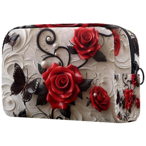 Kosmetiktasche Rosen Blumen Schmetterlinge Reisekosmetiktasche Makeup Organizer Case Für Frauen Kosmetiktasche Rosen Blumen Schmetterlinge Reisekosmetiktasche Makeup Organizer Case Für Frauen von HXYWQA