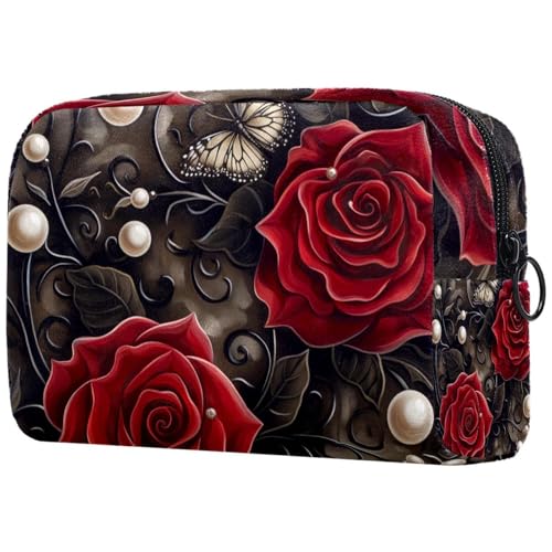 Kosmetiktasche Rosen Blumen Schmetterlinge Reisekosmetiktasche Makeup Organizer Case Für Frauen von HXYWQA