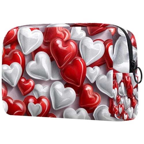 Kosmetiktasche Rot-Weißes Herzmuster Reisekosmetiktasche Makeup Organizer Case Für Frauen Kosmetiktasche Rot-Weißes Herzmuster Reisekosmetiktasche Makeup Organizer Case Für Frauen von HXYWQA