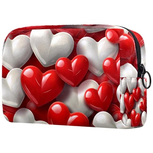 Kosmetiktasche Rot-Weißes Herzmuster Reisekosmetiktasche Makeup Organizer Case Für Frauen Kosmetiktasche Rot-Weißes Herzmuster Reisekosmetiktasche Makeup Organizer Case Für Frauen von HXYWQA