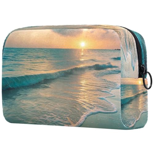 Kosmetiktasche Strandszene Sonnenuntergang Landschaft Reisekosmetiktasche Makeup Organizer Case Für Frauen von HXYWQA