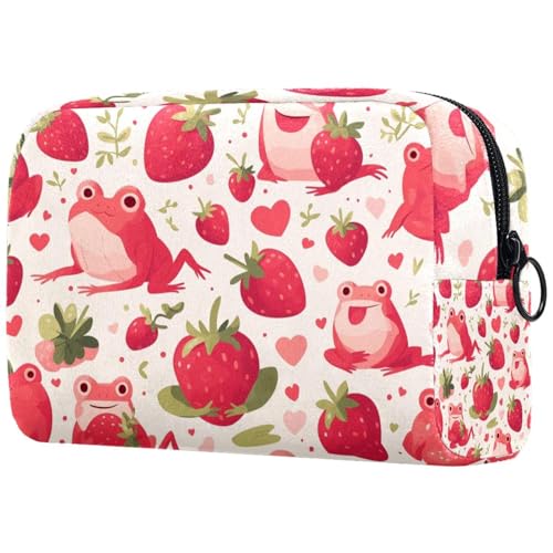 Kosmetiktasche Süße Frösche Und Erdbeeren Muster Reisekosmetiktasche Makeup Organizer Case Für Frauen Kosmetiktasche Süße Frösche Und Erdbeeren Muster Reisekosmetiktasche Makeup Organizer Case Für Frauen von HXYWQA