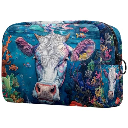 Kosmetiktasche Tier Kuh Unterwasserlandschaft Reisekosmetiktasche Makeup Organizer Case Für Frauen Kosmetiktasche Tier Kuh Unterwasserlandschaft Reisekosmetiktasche Makeup Organizer Case Für Frauen von HXYWQA