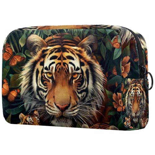 Kosmetiktasche Tier Tiger Blumen Grünes Laub Reisekosmetiktasche Makeup Organizer Case Für Frauen Kosmetiktasche Tier Tiger Blumen Grünes Laub Reisekosmetiktasche Makeup Organizer Case Für Frauen von HXYWQA