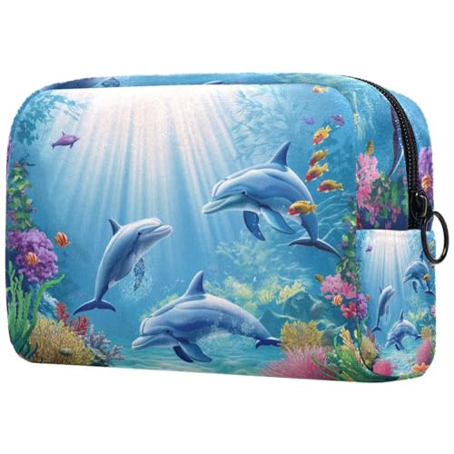 Kosmetiktasche Unterwasser Delfine Fischszene Reisekosmetiktasche Makeup Organizer Case Für Frauen von HXYWQA