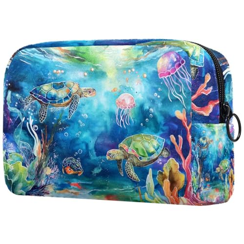 Kosmetiktasche Unterwasserbild Schildkröte Qualle Reisekosmetiktasche Makeup Organizer Case Für Frauen Kosmetiktasche Unterwasserbild Schildkröte Qualle Reisekosmetiktasche Makeup Organizer Case Für Frauen von HXYWQA