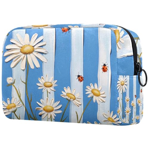 Kosmetiktasche Weiße Gänseblümchen Blumen Marienkäfer Reisekosmetiktasche Makeup Organizer Case Für Frauen Kosmetiktasche Weiße Gänseblümchen Blumen Marienkäfer Reisekosmetiktasche Makeup Organizer Case Für Frauen von HXYWQA