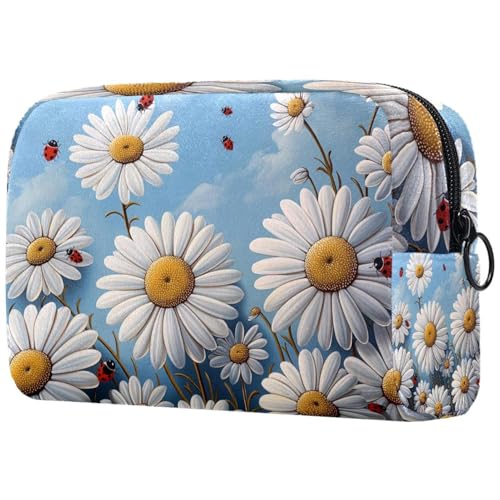 Kosmetiktasche Weiße Gänseblümchen Blumen Mit Marienkäfern Reisekosmetiktasche Makeup Organizer Case Für Frauen Kosmetiktasche Weiße Gänseblümchen Blumen Mit Marienkäfern Reisekosmetiktasche Makeup Organizer Case Für Frauen von HXYWQA